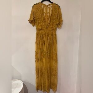 Honey Punch Mustard Yellow Embroidered Maxi romper